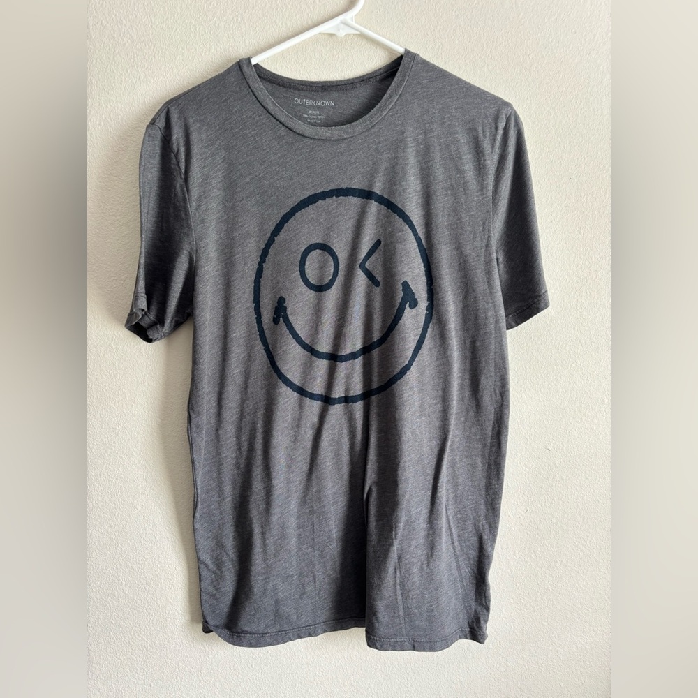 Outerknown Dark Gray Smiley Face Tee RARE